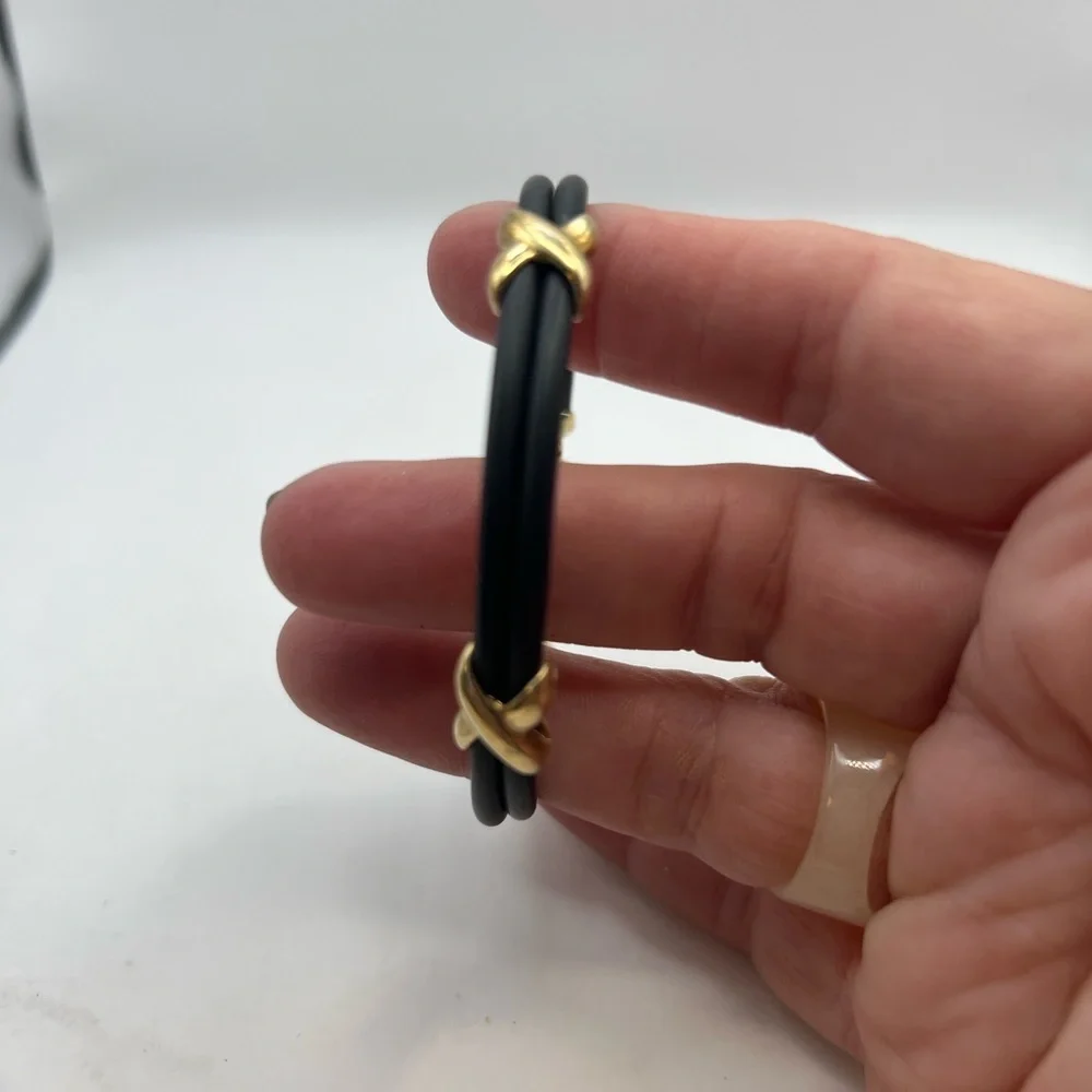 KA 1772 925 Italy Double strand leather bracelet with gold tone Accents.